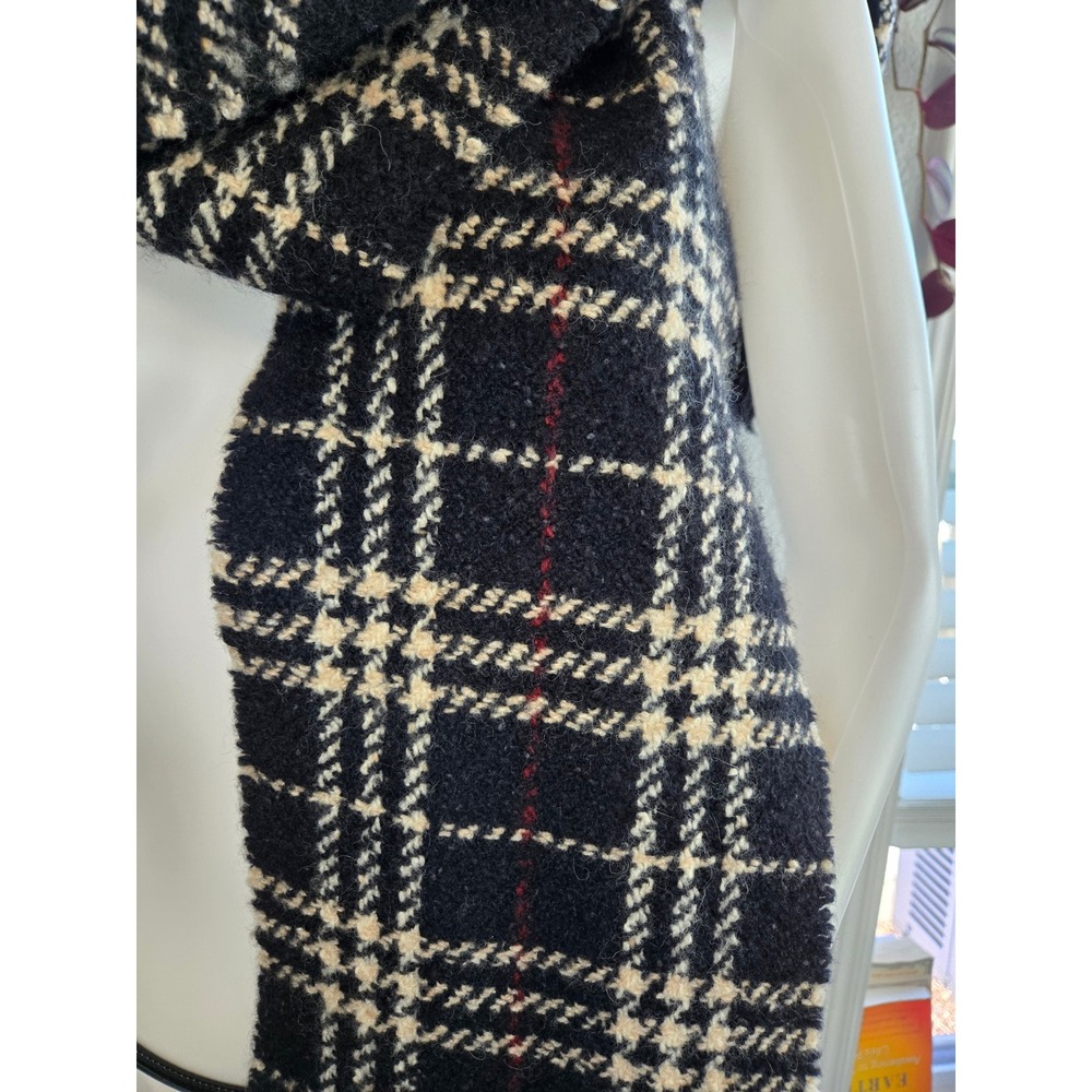 Burberry London Merino Wool Angora Plaid Scarf Black Cream Red Made in Scotland - Picture 3 of 6